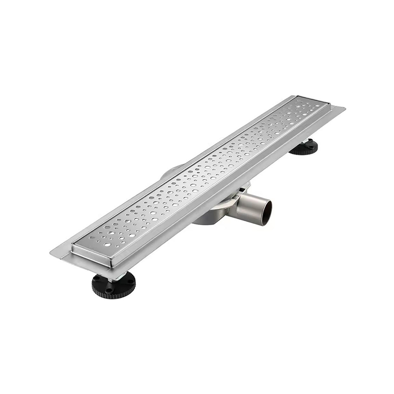 مصفاة أرضية حديثة 10 بوصة بزاوية 360 درجة مصفاة من الفولاذ المقاوم للصدأ 304 لأحواض الاستحمام شفة تصريف دش خطية للفنادق